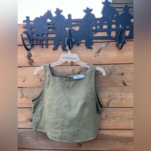 263.VINGLAM Women's Pure Linen Cropped Tank Top.